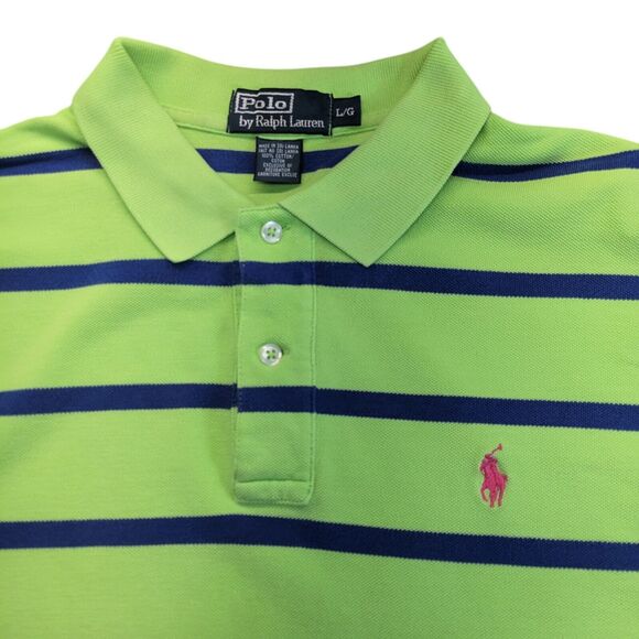 Polo Ralph Lauren Men's Short Sleeve Stripped Green Blue With Pink Pony Large - Picture 4 of 9